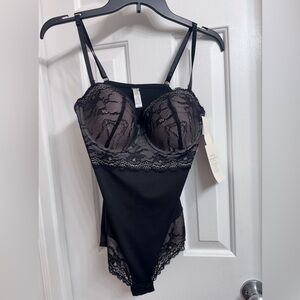 Dreamwear Convertible Shaping Elegant Black Lace Detail Bodysuit, Size XL NEW